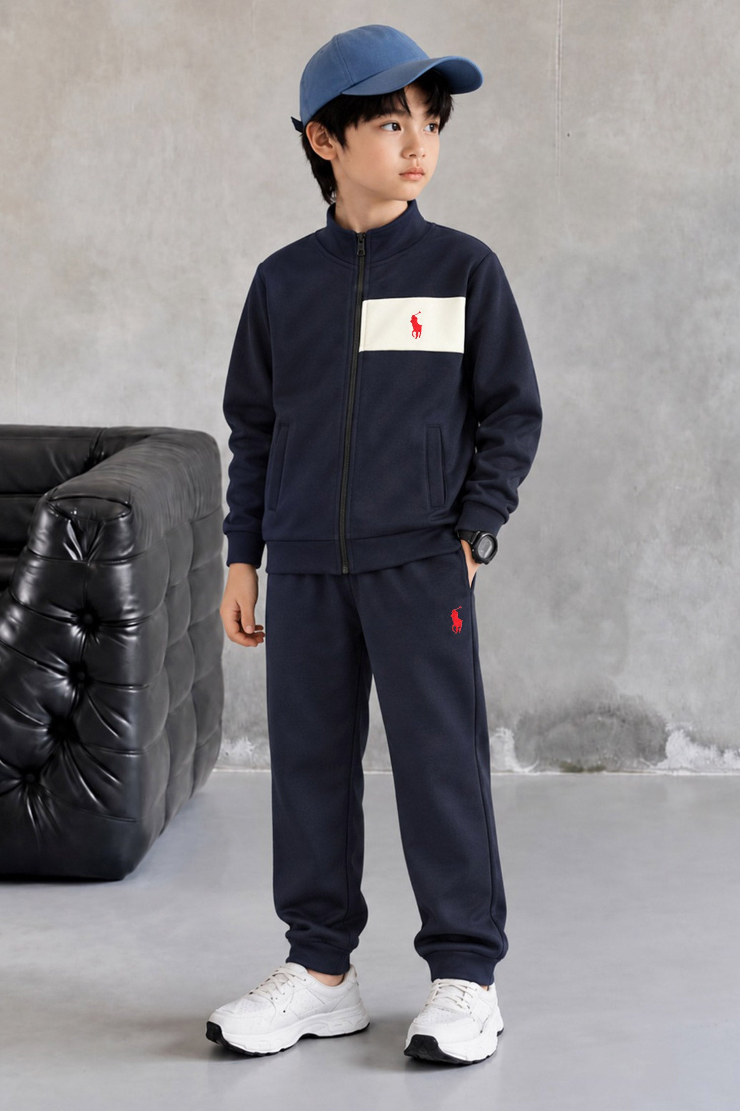 Polo Elite Motion Zipper Kid's Co-Ord Set In Navy Blue