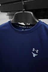 Dry Fit Crew Neck Tee With Undr Armor Reflector Logo In Navy Blue