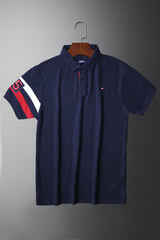 Tmy Hlfgr Monotype Flag Arm Men's Polo Shirt In Navy Blue
