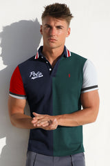 Rph Luren Polo Contrast Color-Block Men's Polo Shirt In Navy Blue