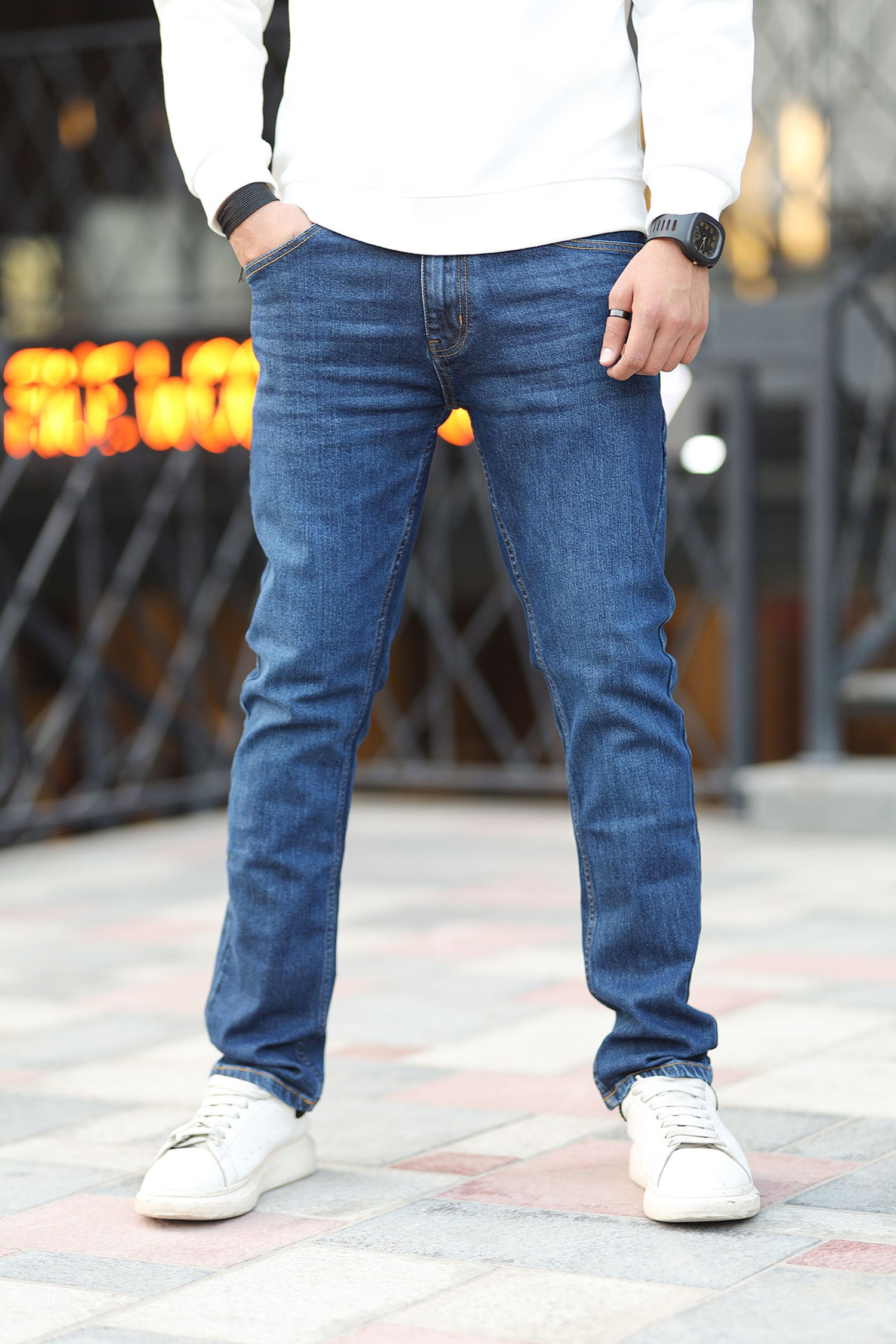 Cool Color Slim Fit Turbo Jeans In Navy Blue