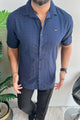 Turbo Puff Classic Thread Casual Shirt In Navy Blue