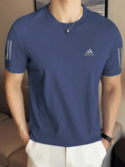 Adds Half Tri-Line Strips Round Neck T-Shirt
