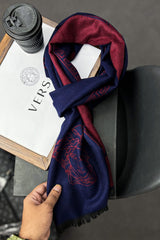 Vrsce Geomatric Typography Pure Wool Men Mufflers  In Navy Blue