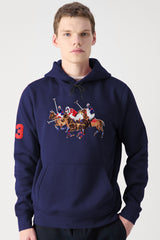 Rph Lren Triple Pony Warm Fleece Hoodie in Navy Blue