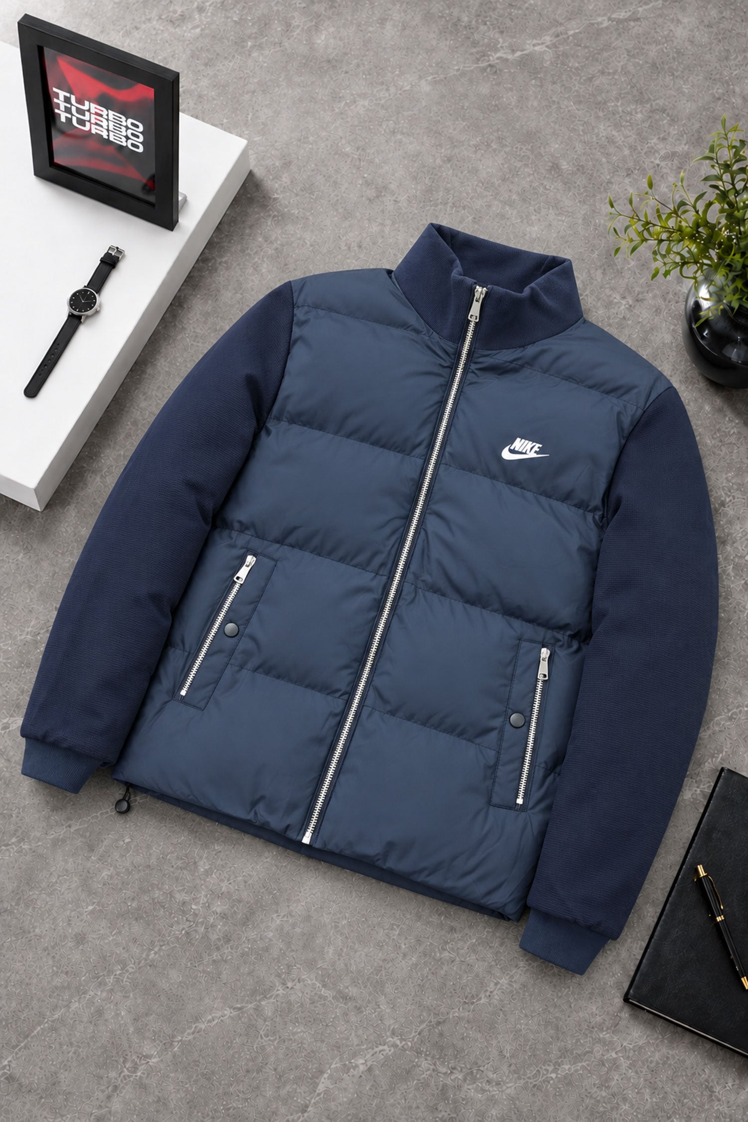 Nke Gorp-Core Insulated Imported Puffer Jacket In Navy Blue