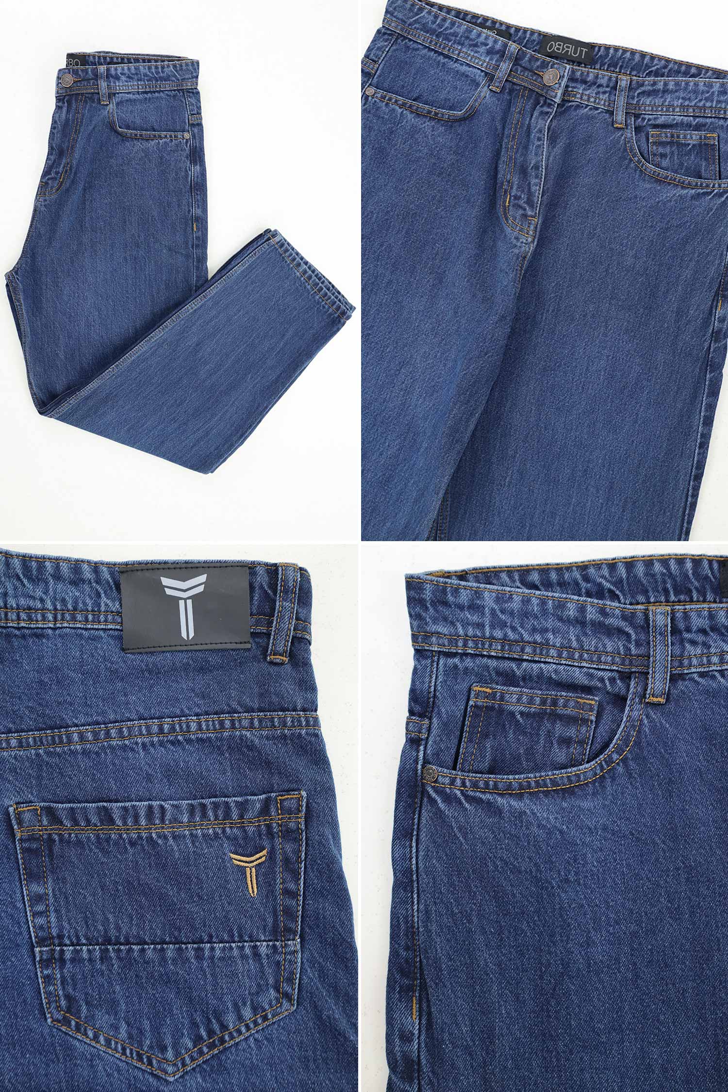 Turbo Men's Relaxed Drift Baggy Jeans In Navy Blue