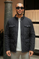 Button Placket Motif Imported Puffer Jacket In Navy Blue