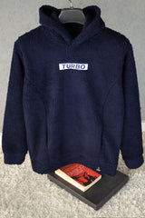 Turbo Cozy Imported Sherpa-Lined Hoodie In Navy Blue