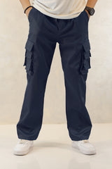 Turbo Relaxed Life Cotton Baggy Fit Trouser In Navy Blue