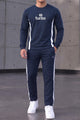 Turbo Knitted Side Panel Round Neck Men's Co-Ord Set In Navy Blue