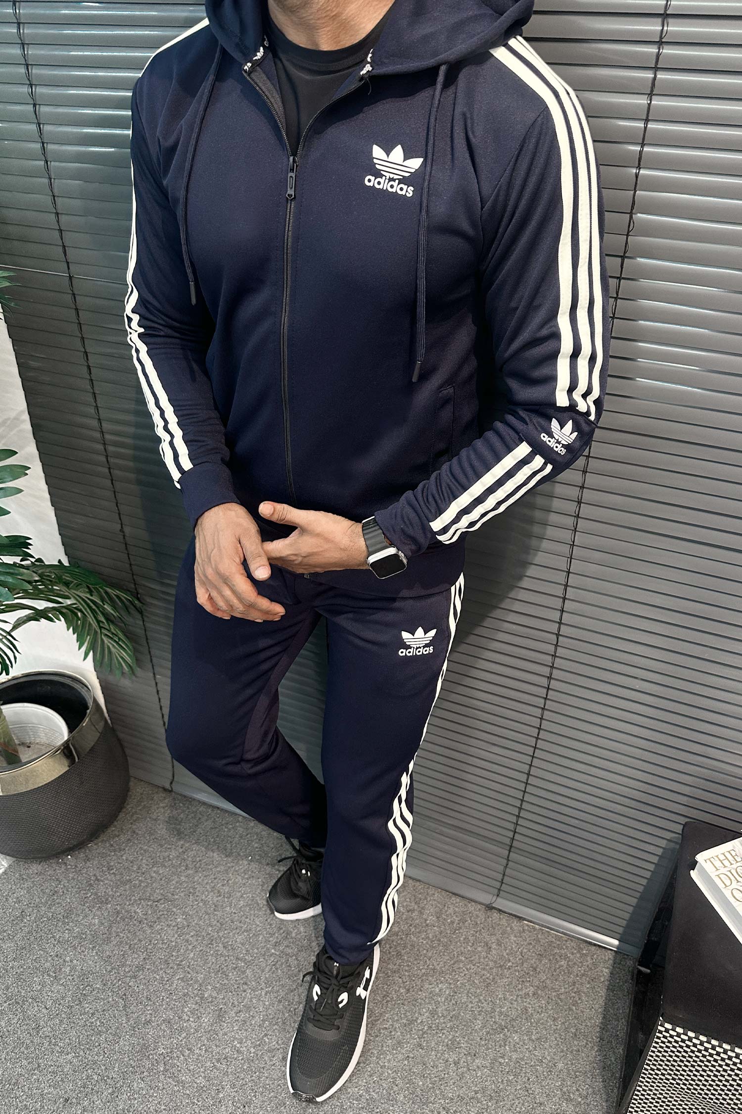Adds Contrast Triple-Stripe Hooded Men's Co-Ord Set