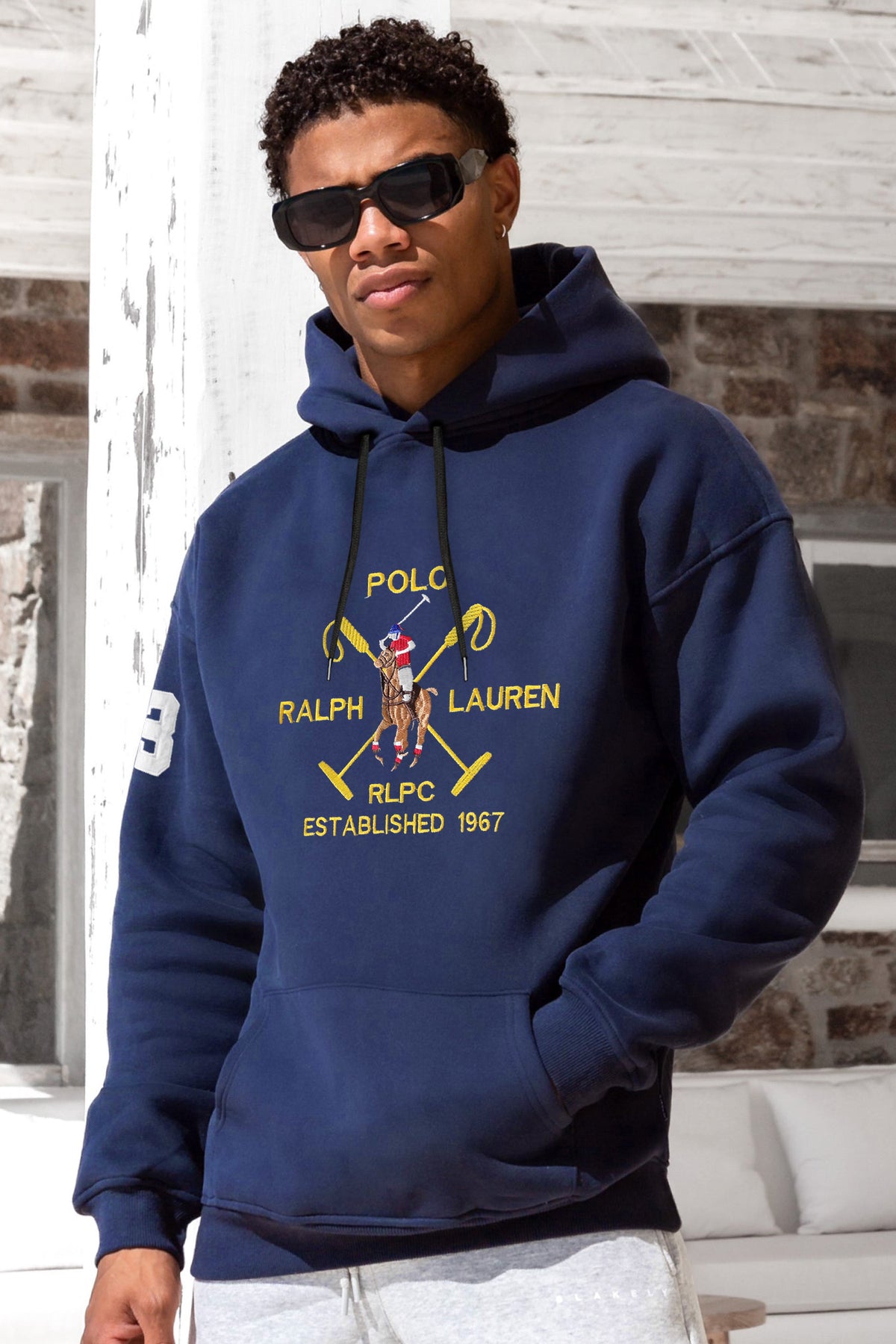 Rph Lren Polo Big Pony Fleece Hoodie In Navy Blue