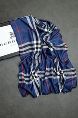 Brbrry Plaid Checked Luxury Cotton Men Mufflers In Navy Blue