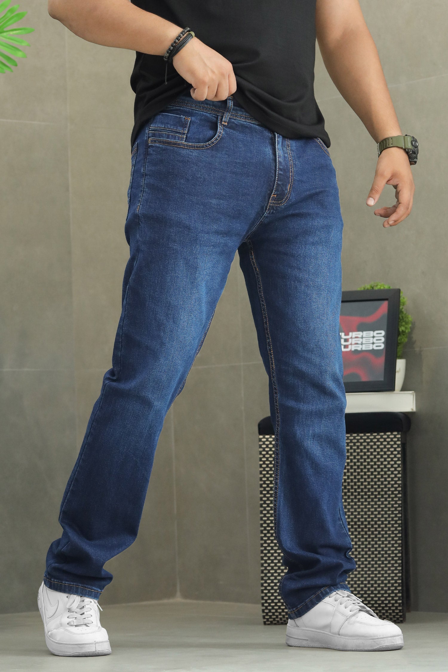 Turbo Regular Straight Slim Fit Denim Jeans