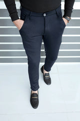 Elegant Self Texture Knitted Cotton Ankle fit Pant In Navy Blue
