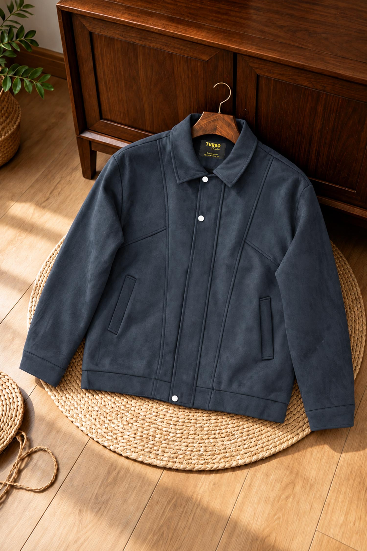 Turbo Hudson Collared Imported Men's Suede Jacket In Navy Blue