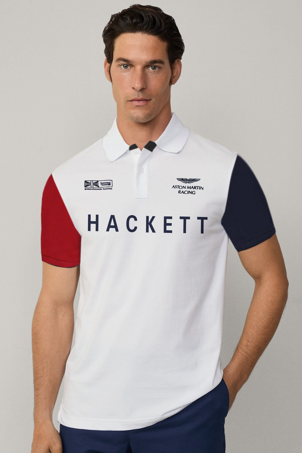 Hackt Lndon Aston Martin Racing Contrast Sleeve Men's Polo Shirt In White