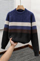 Bold Multi-Panel Colorblock Imported Round Neck Rabbit Wool Men's Sweater