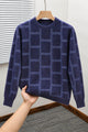 Brick Design Pattern Imported Round Neck Rabbit Wool Men's Sweater