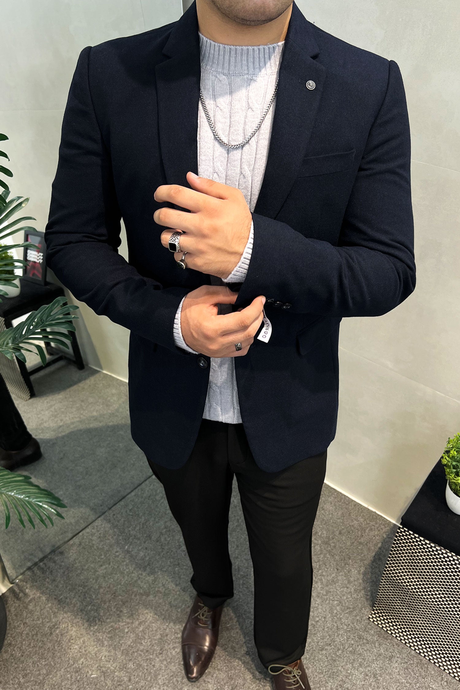 Turbo Non-Patterned Plain Imported Men Blazer In Navy Blue