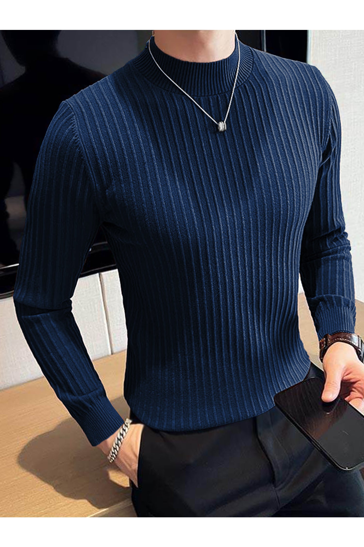 Comfortable Textured Lining Mock Neck Men's Sweatshirt