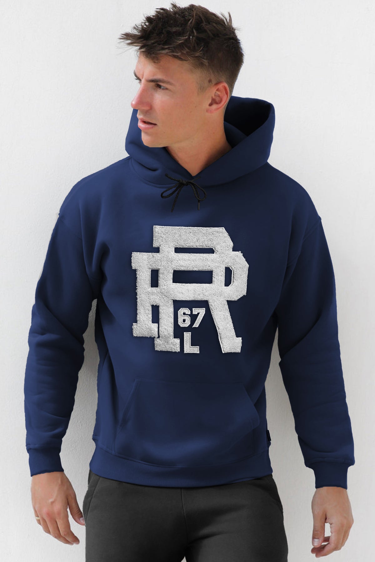 Rph Lren Polo Arts Letter Essential Fleece Hoodie In Navy Blue