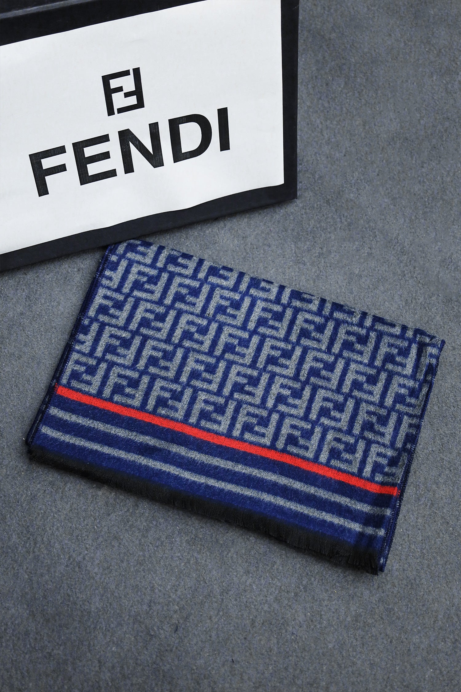 Fndi Prestgious Motif Authentic Wool Men Mufflers In Navy Blue