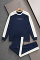Turbo Color-Blocked Panel Men's Co-Ord Set In Navy Blue