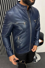 Zip Pocket Style Men's Imported Leather Jacket