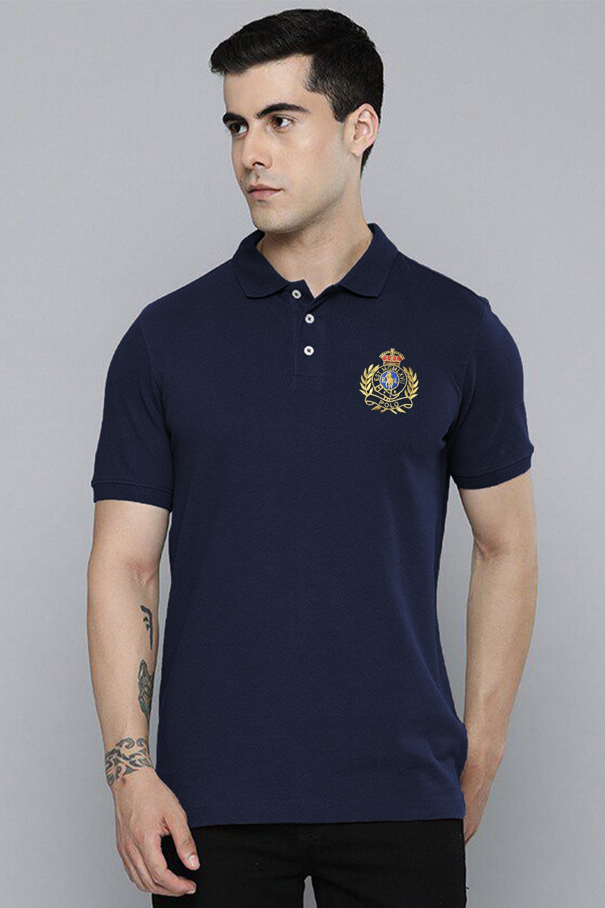 Polo Rph Luren Classic Fit Typography Embroidered Men's Polo Shirt In Navy Blue