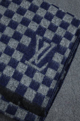 Luis Vten Authentic Checkered Knitted Wool Men Mufflers In Navy Blue