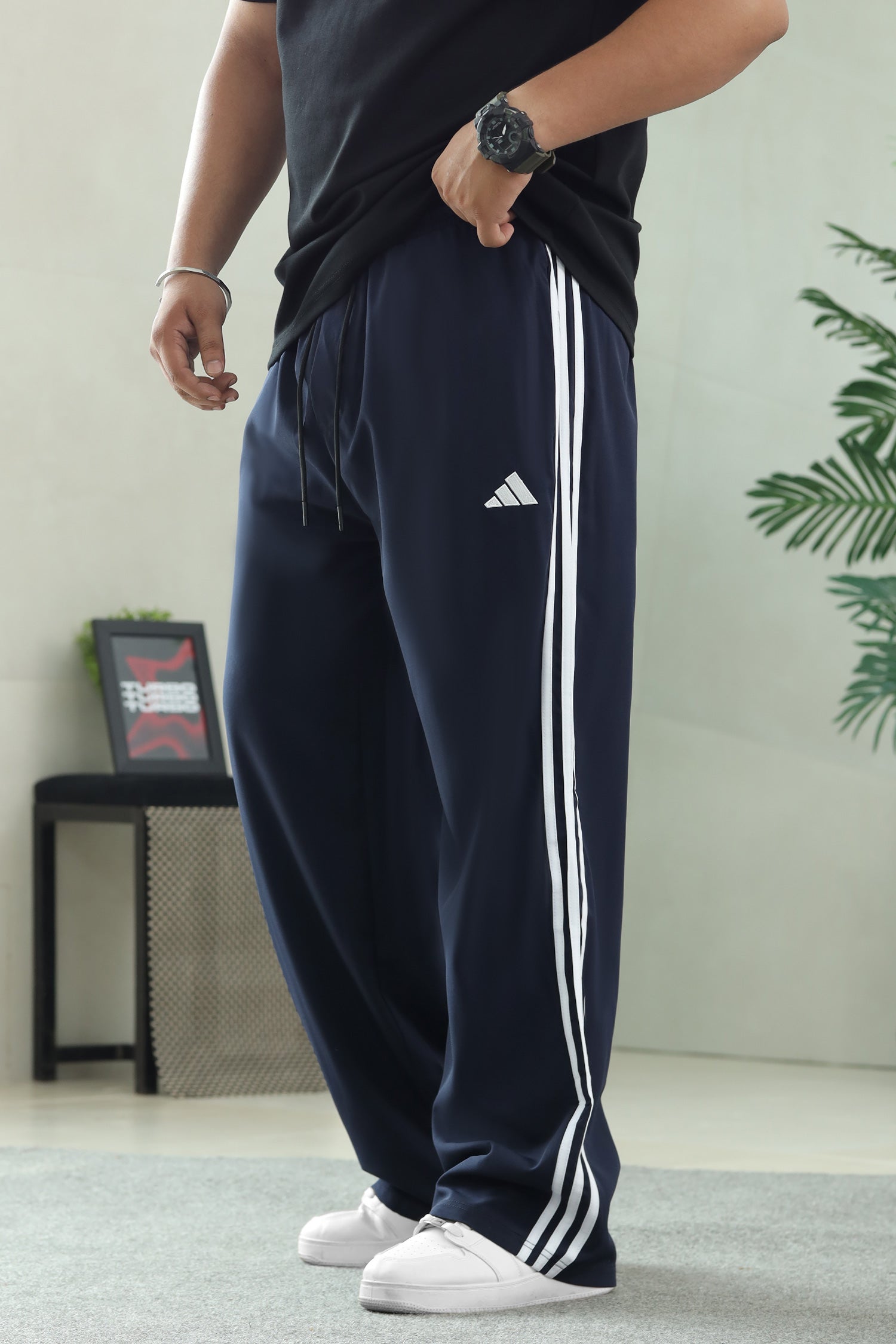 Adds Iconic Three-Stripe Detailing Loose Bottom Trouser