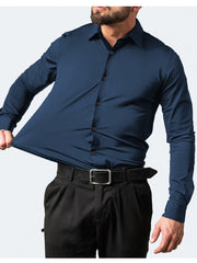 Self Textured Elastic Shirt In Navy Blue