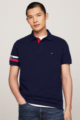 Tmy Hlfgr Monotype Flag Arm Men's Polo Shirt In Navy Blue