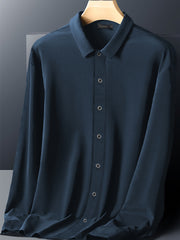 Self Textured Elastic Shirt In Navy Blue