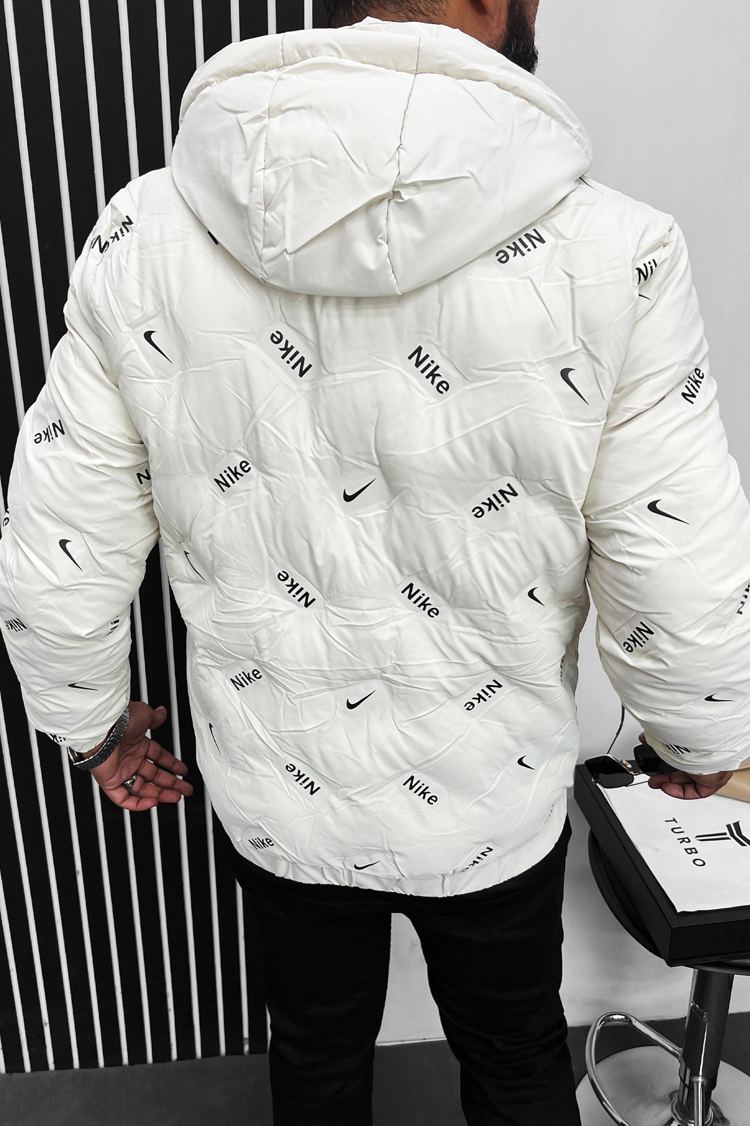 Nke Alphabets Pattern Quilted Padded Imported Puffer Jacket