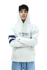 Turbo Elbow Panel Stripe Fleece Hoodie In Off White