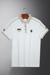 Oslor Breathable Badge Print Golf Men's Polo Shirt In Off White