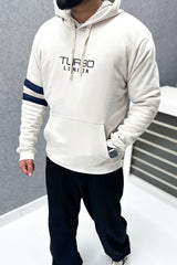 Turbo Elbow Panel Stripe Fleece Hoodie In Off White