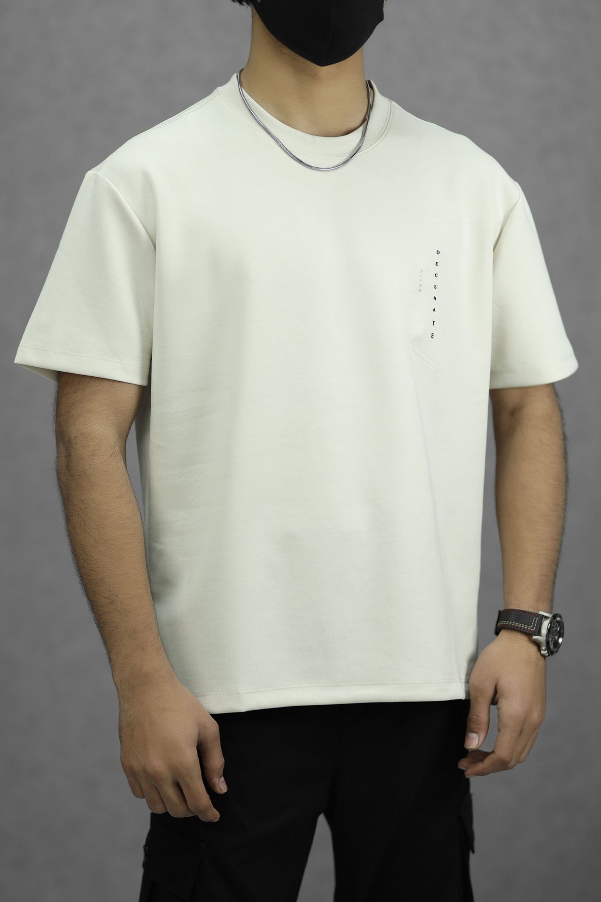 MidNight Half Sleeve Crew Neck Imported T-Shirt in Off White