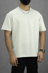MidNight Half Sleeve Crew Neck Imported T-Shirt in Off White