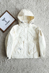 Belt Cliped Zipper Pocket Padded Imported Puffer Jacket In Off White