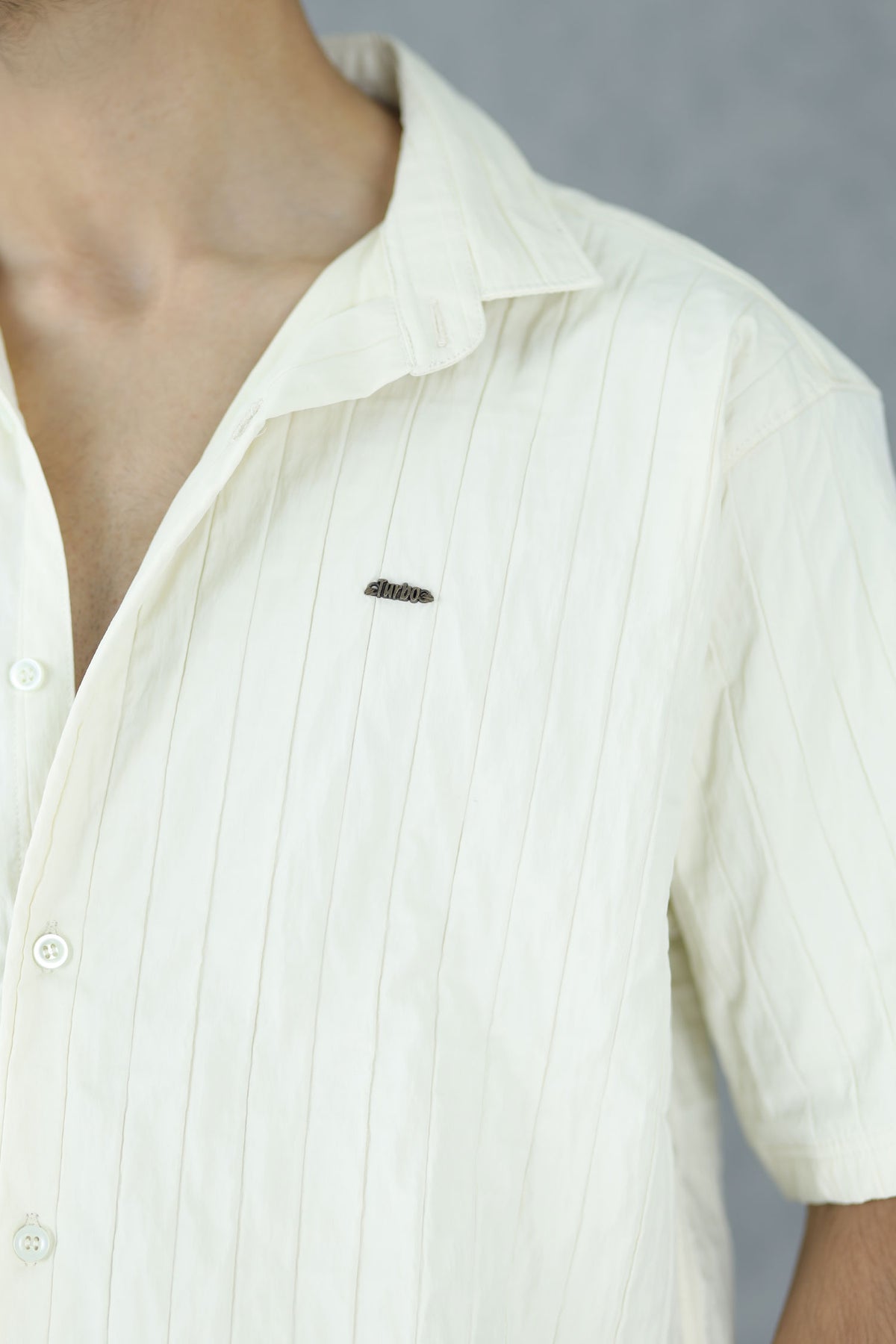 Turbo Crease-Striped Casual Shirt In Off White