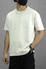 MidNight Half Sleeve Crew Neck Imported T-Shirt in Off White