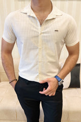 Turbo Creamline Striped Comfort Casual Shirt In Off White