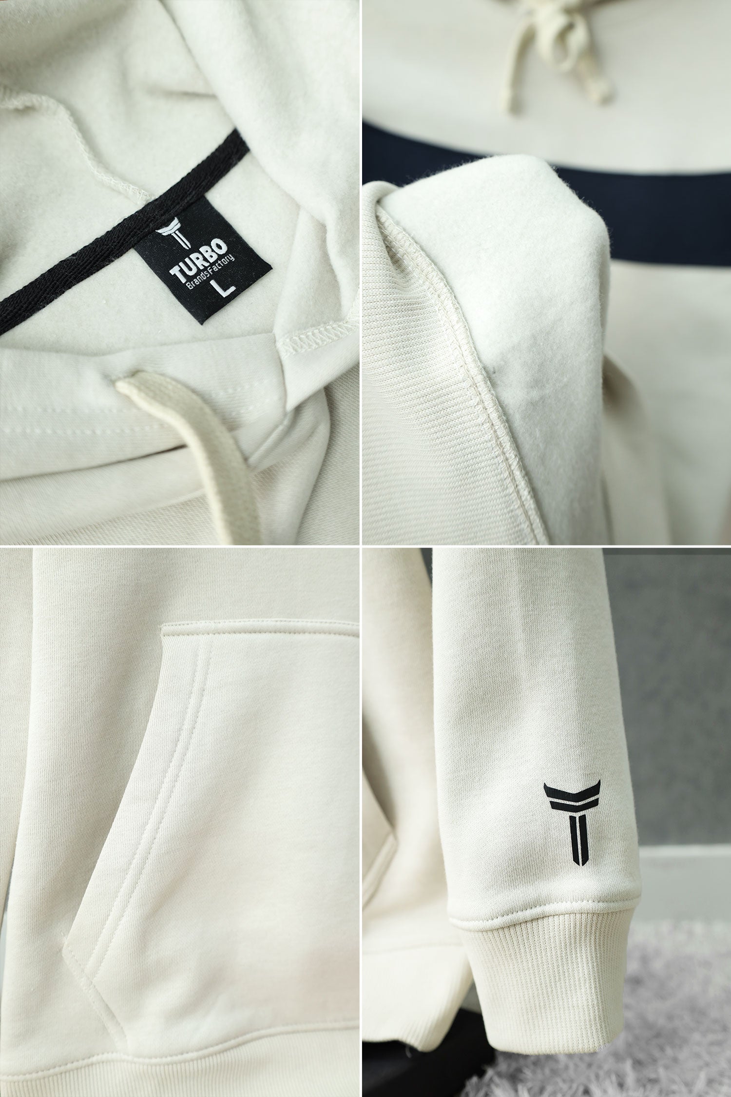 Turbo Panel Typography Fleece Hoodie In Off White