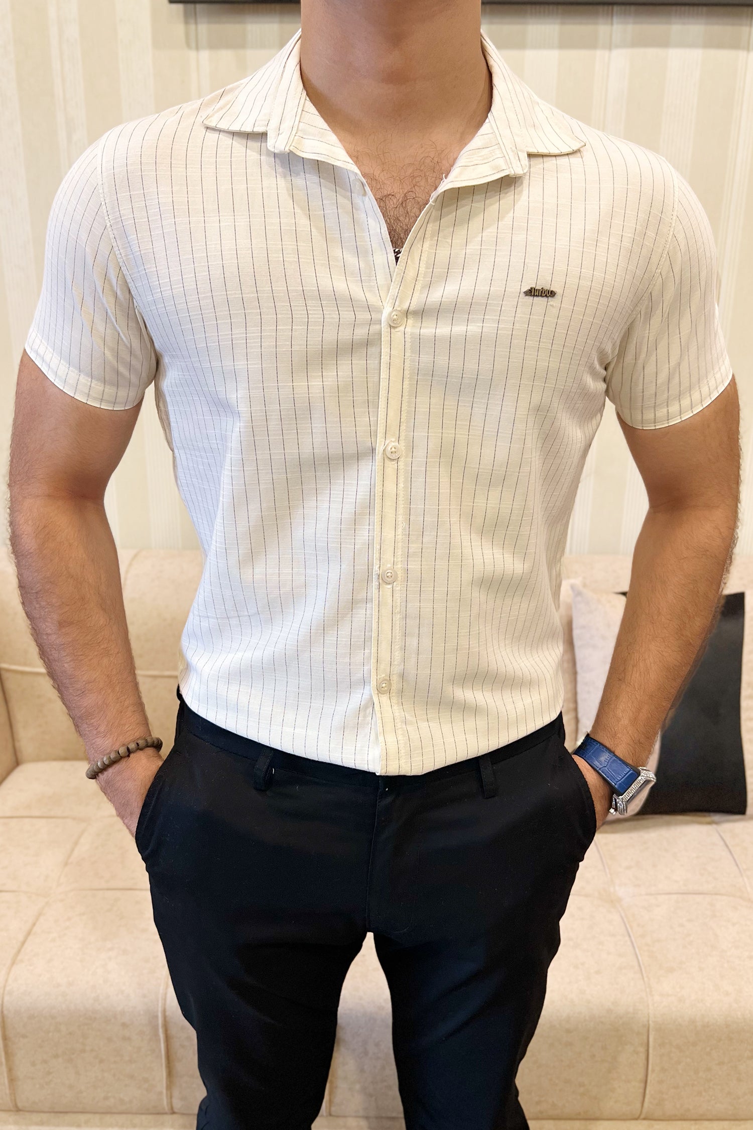Turbo Creamline Striped Comfort Casual Shirt