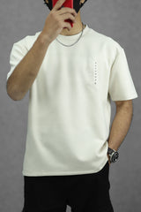 MidNight Half Sleeve Crew Neck Imported T-Shirt in Off White