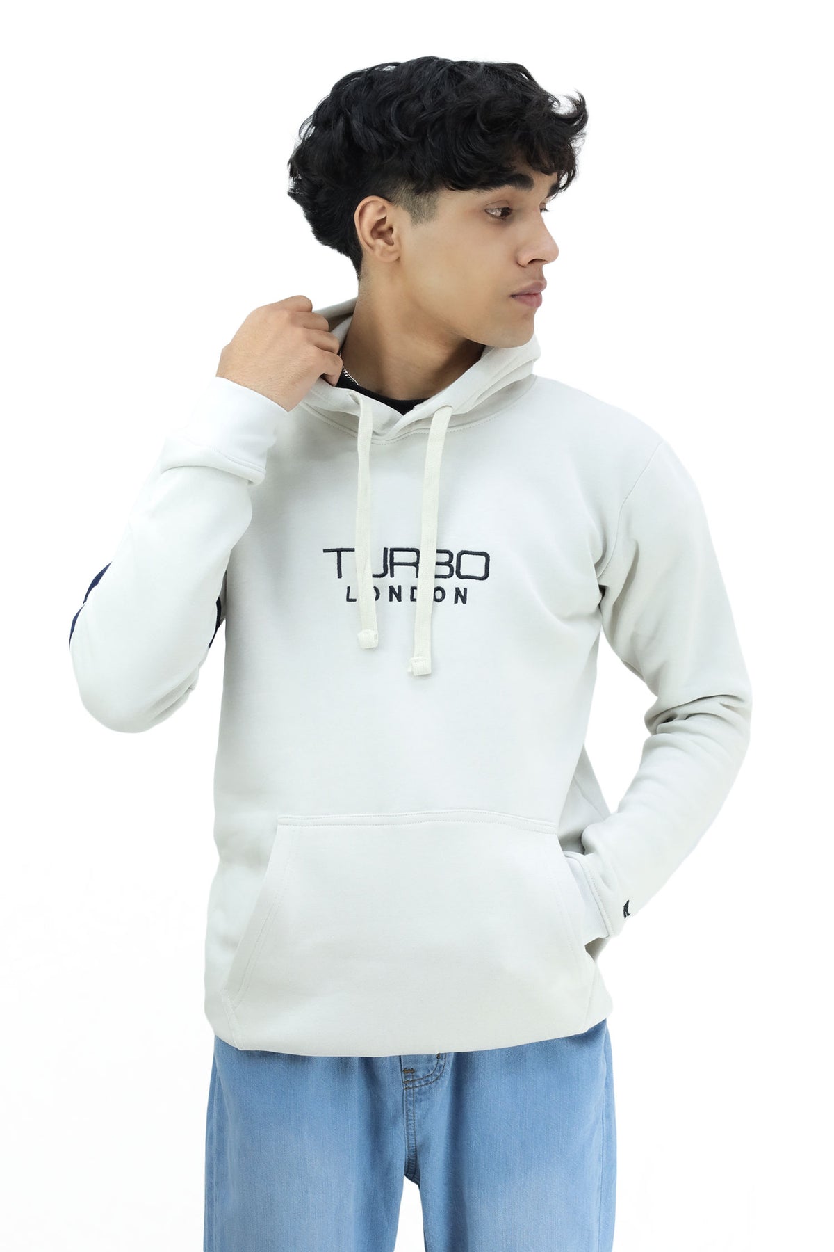 Turbo Elbow Panel Stripe Fleece Hoodie In Off White